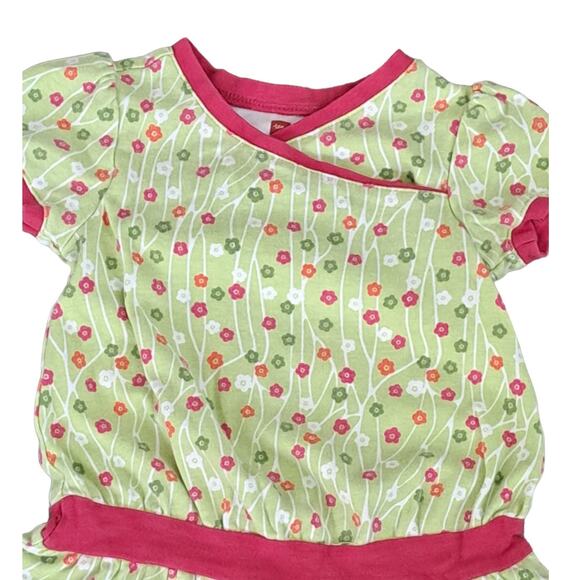 Tea Collection Girls Green Floral Dress Wrap Neck Pink Contrast Size 2 - Picture 2 of 9